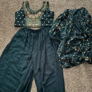 Indian women dress Dark Green bluish Sharara Set With blouse and jacket